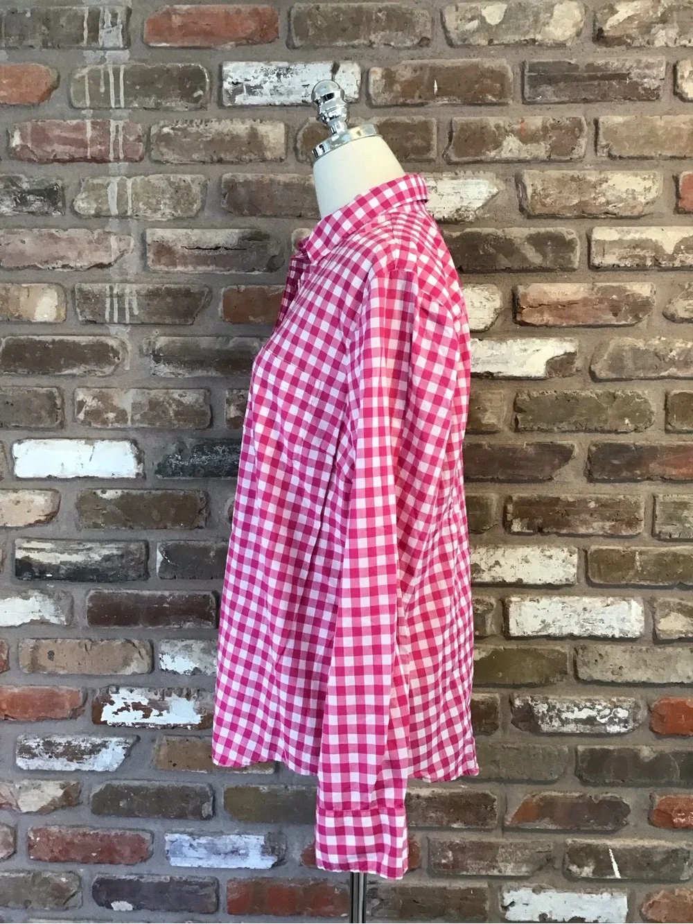 J. CREW Women's Hot Pink & White Gingham Check Button-Down Shirt XL